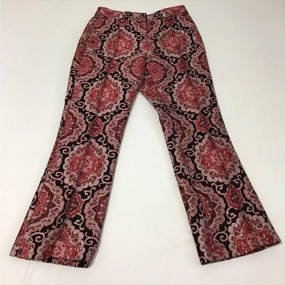 kate spade Red Runway Medallion Jacquard Kick Flare Leg Trousers Size 0